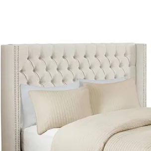 King Tickhill Upholstered Wingback Headboard Button Tufting & Nailhea