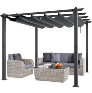 Outdoor Retractable Pergola with Sun Shade Canopy Aluminum Gray vevor