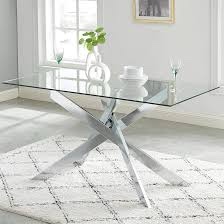 edwin's choice 58.5” rectangle glass dining table, tempered glass tabletop and metal tubular legs, modern style table for home, kitchen, dining room 58.5”lx29”wx30”h, silver
