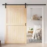 48x84 inch Sliding Barn Wood Door Slab with 8ft Hardware Kit, Requires Simple DIY Assembly