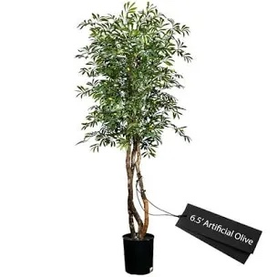 cypress & alabaster handmade 6.5ft mediterranean olive artificial tree with ethically sourced real wood trunks, hypoallergenic, 6.5-foot, green