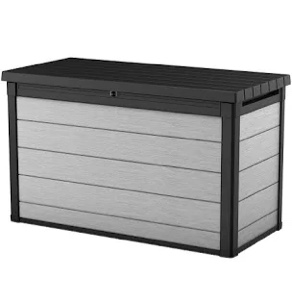 Keter Denali 200 Gallon Resin Large Deck Box with Double Wall 20mm Panels - Paintable and Drillable-Organization and Storage for Patio Furniture and Outdoor Items, Grey & Black