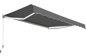 Patio Awning, Retractable Sun Shade Awning with Manual Crank Handle, Manual Aluminum Deck Awning for 280g/m² Polyester, Dark Gray 