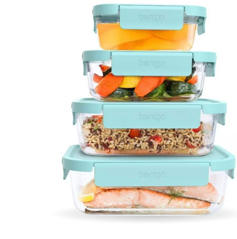 Bentgo 8-Piece Leak-Proof Glass Food Storage Set, Soft Aqua