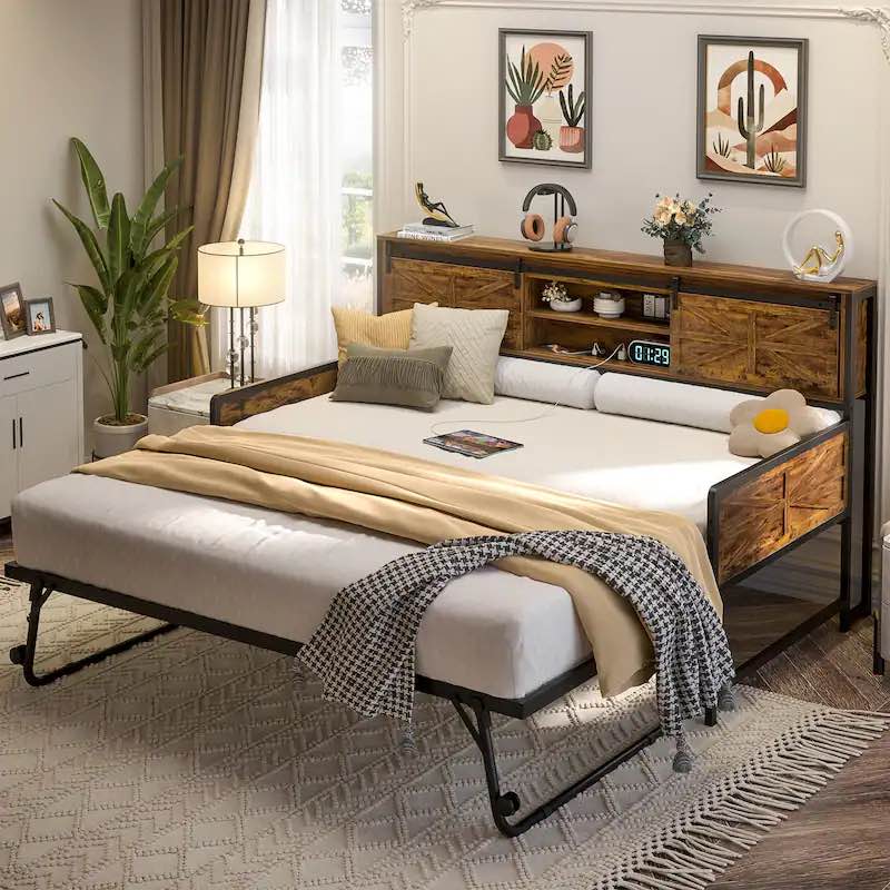 daybed twin with pop up trundle, farmhouse day bed frame twin