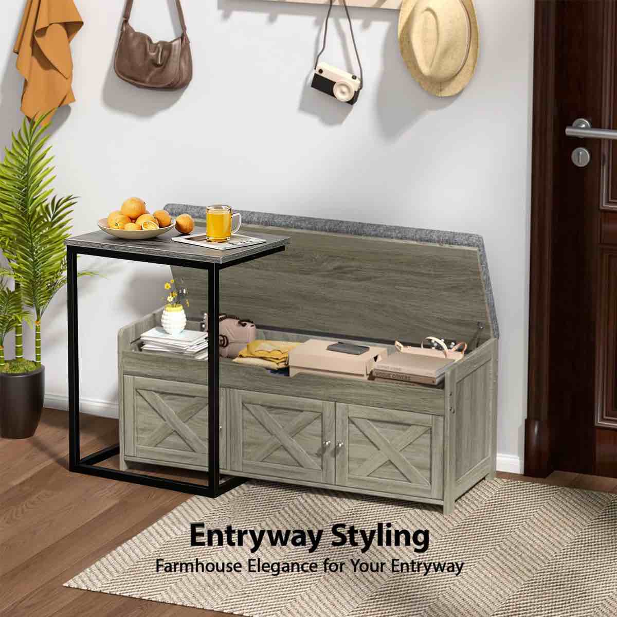 43.5" shoe storage bench with lift-top storage and removable cust