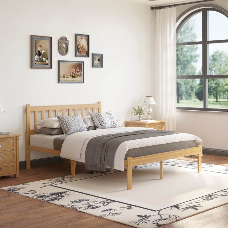 14"H Queen Heavy-Duty Easy Assembly Solid Wood Bamboo Platform Bed Frame with Headboard? No Box Spring Need & No Squeak (Missing hardware)