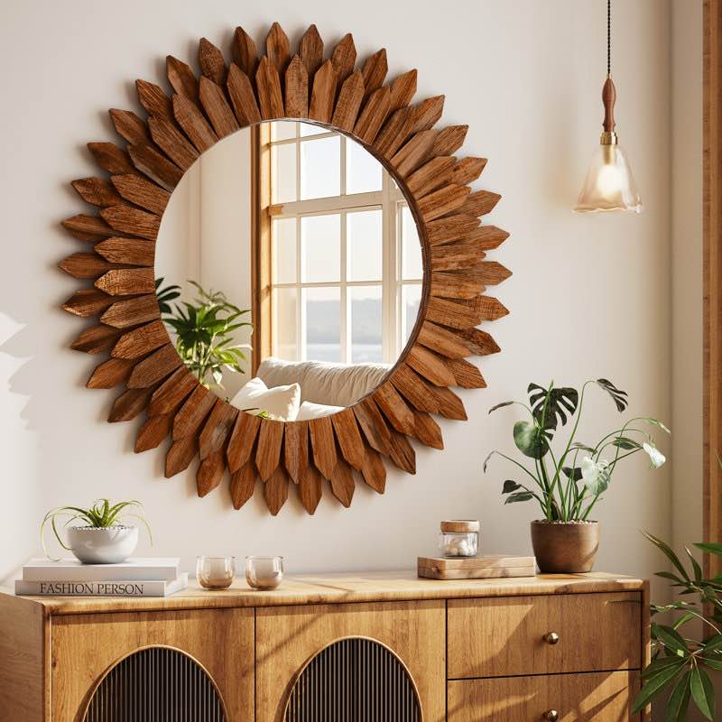Decorative Wood Framed Round Mirror