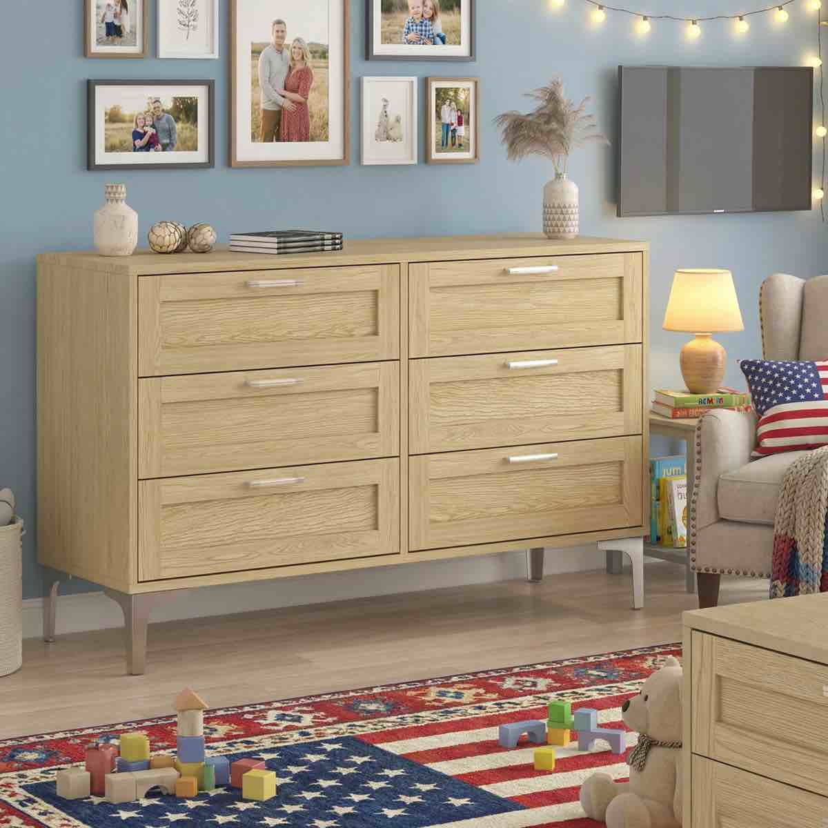 light oak 6 drawer