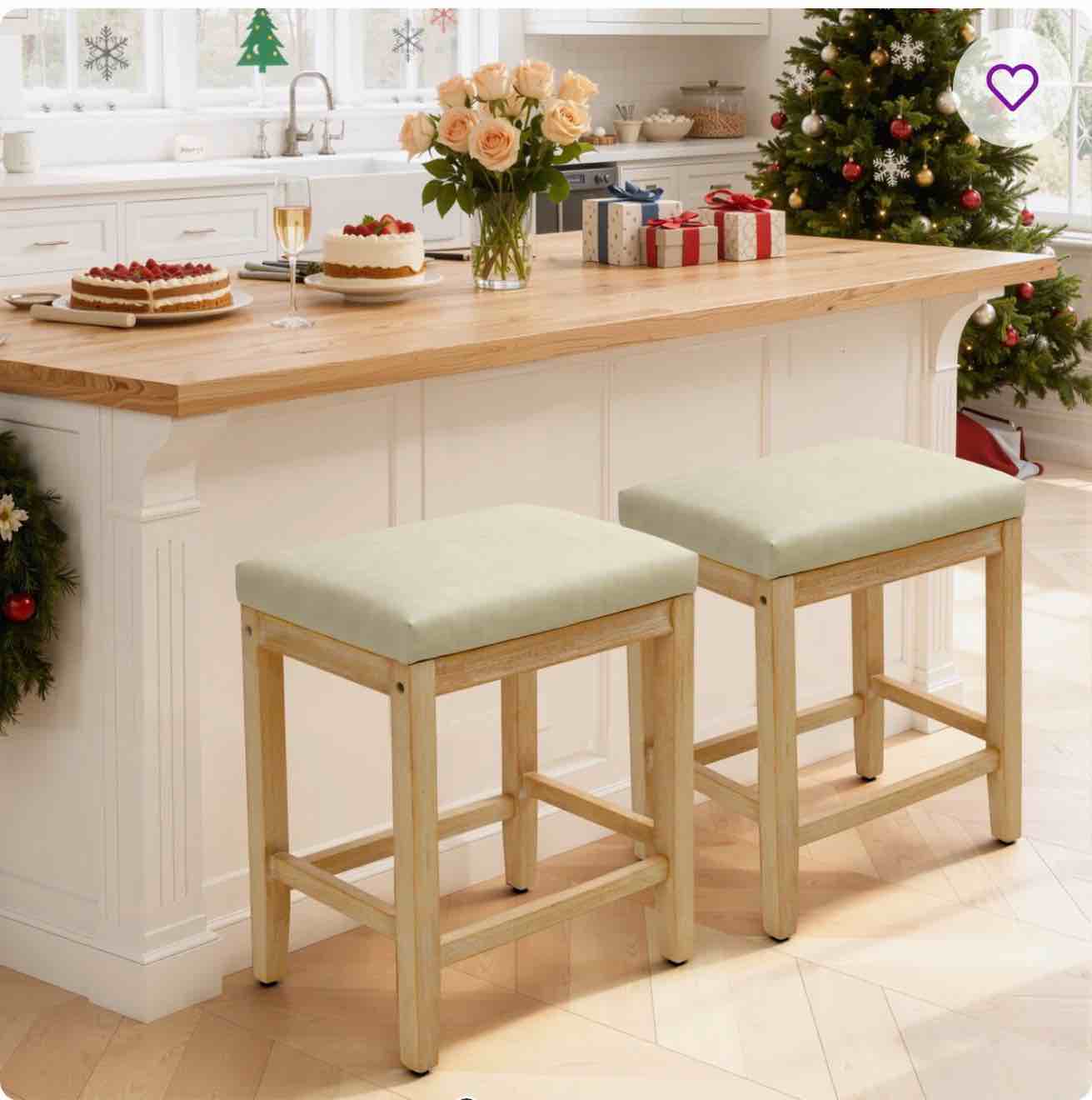 24" Yerly Extra-Wide Vintage Wood Bar Stool With Hand-Brushed Finish (Set of 2)