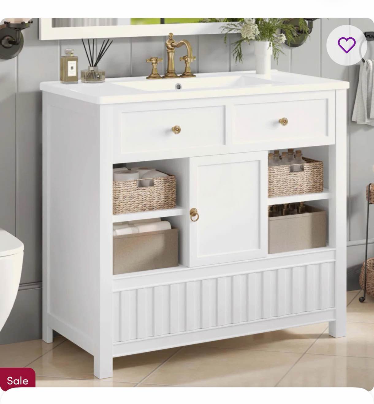multi-functional bathroom vanity with sink, solid wood+mdf frame storage cabinet with doors, shelves & divided drawer for bathroom