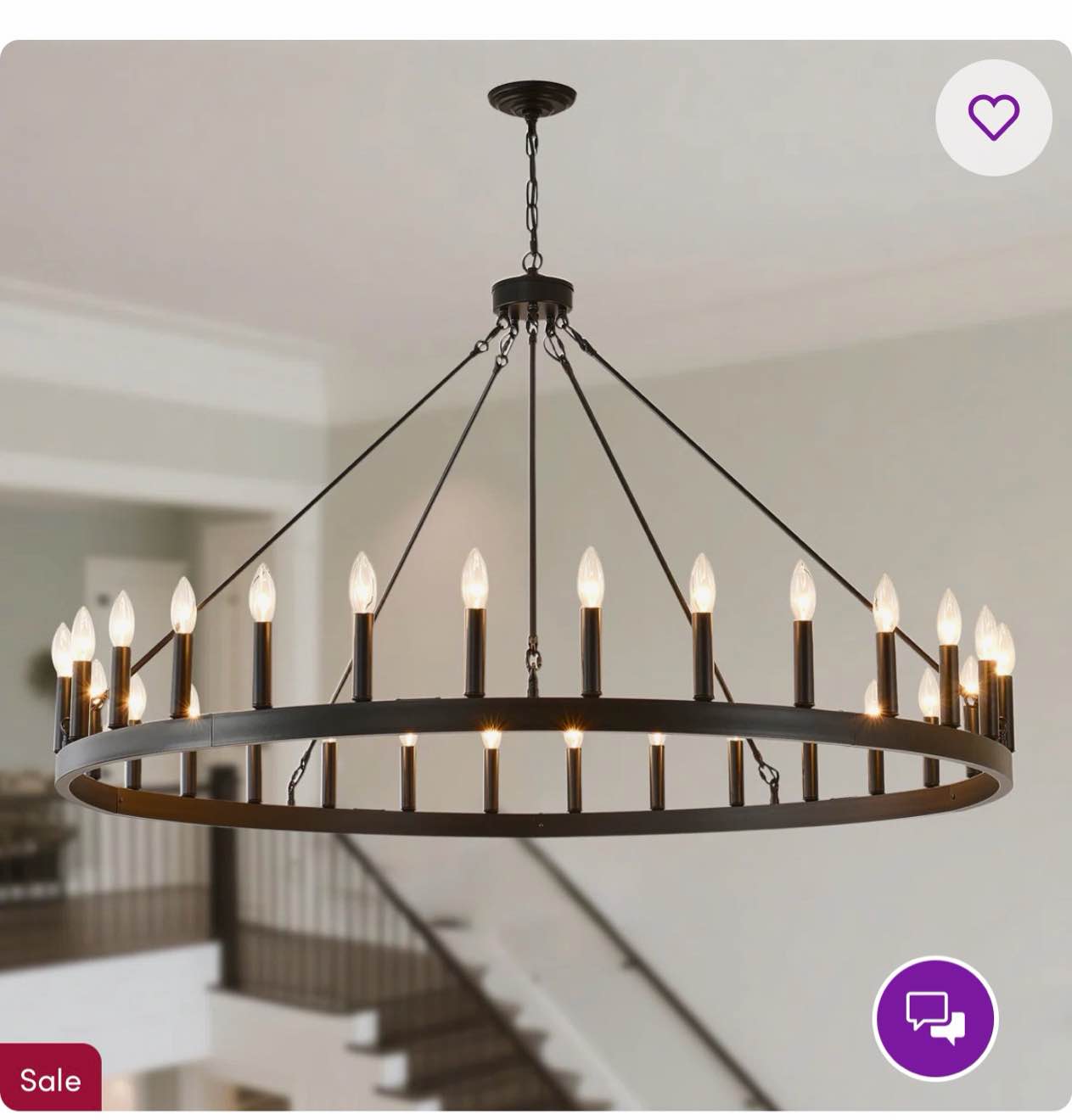 Yeraldine 30 Light Lagre Dimmable Wagon Wheel Chandelier Farmhouse Round Vintage Candle Style Light for Living Room, Foyer, Entryway