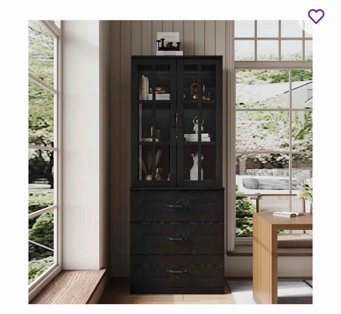 71" h x 23.6" w kitchen pantry with bookcases, glass door kitchen hutch