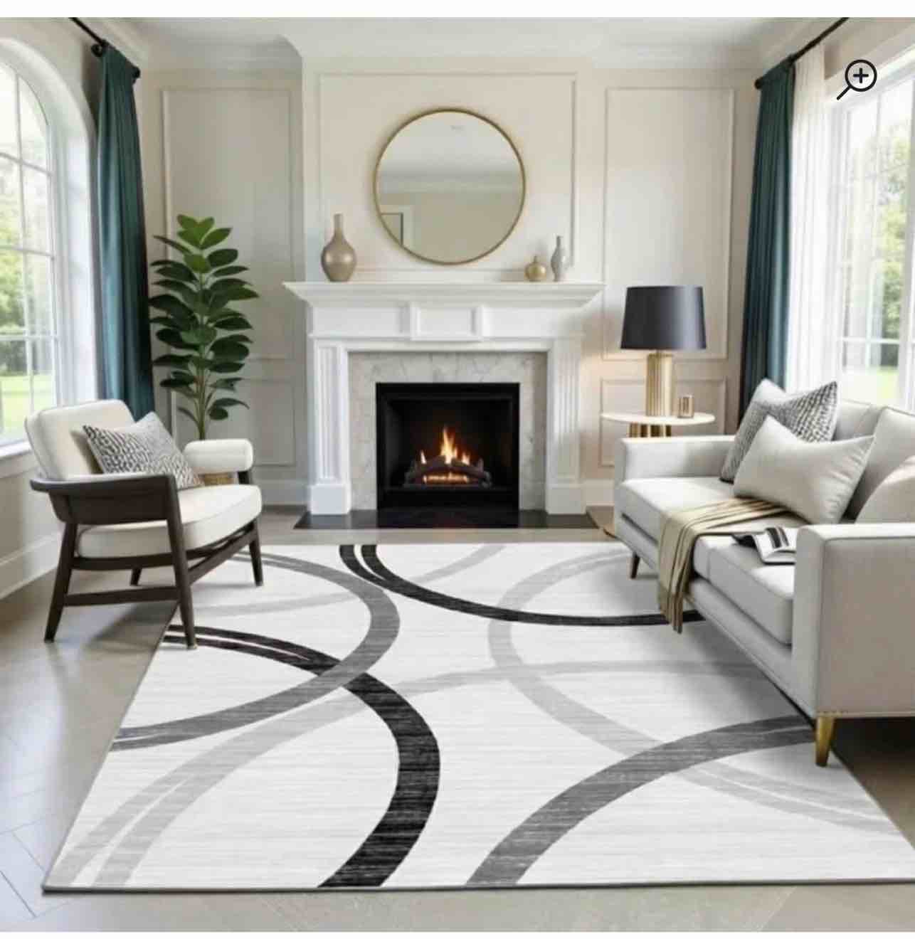 modern wave curve machine washable area rug in whige