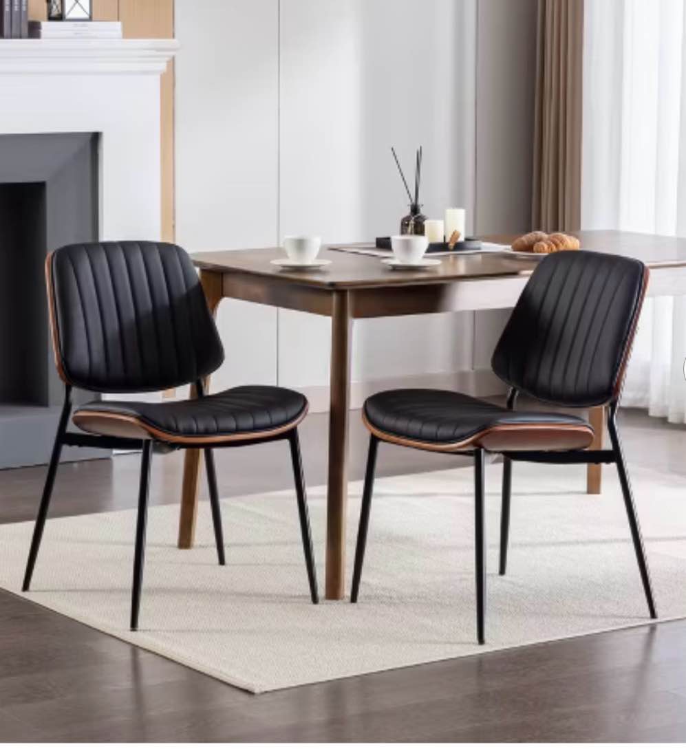 GDFStudio Sera Mid-Century Modern Upholstered Dining Chairs (Set of 2), Black /Faux Leather