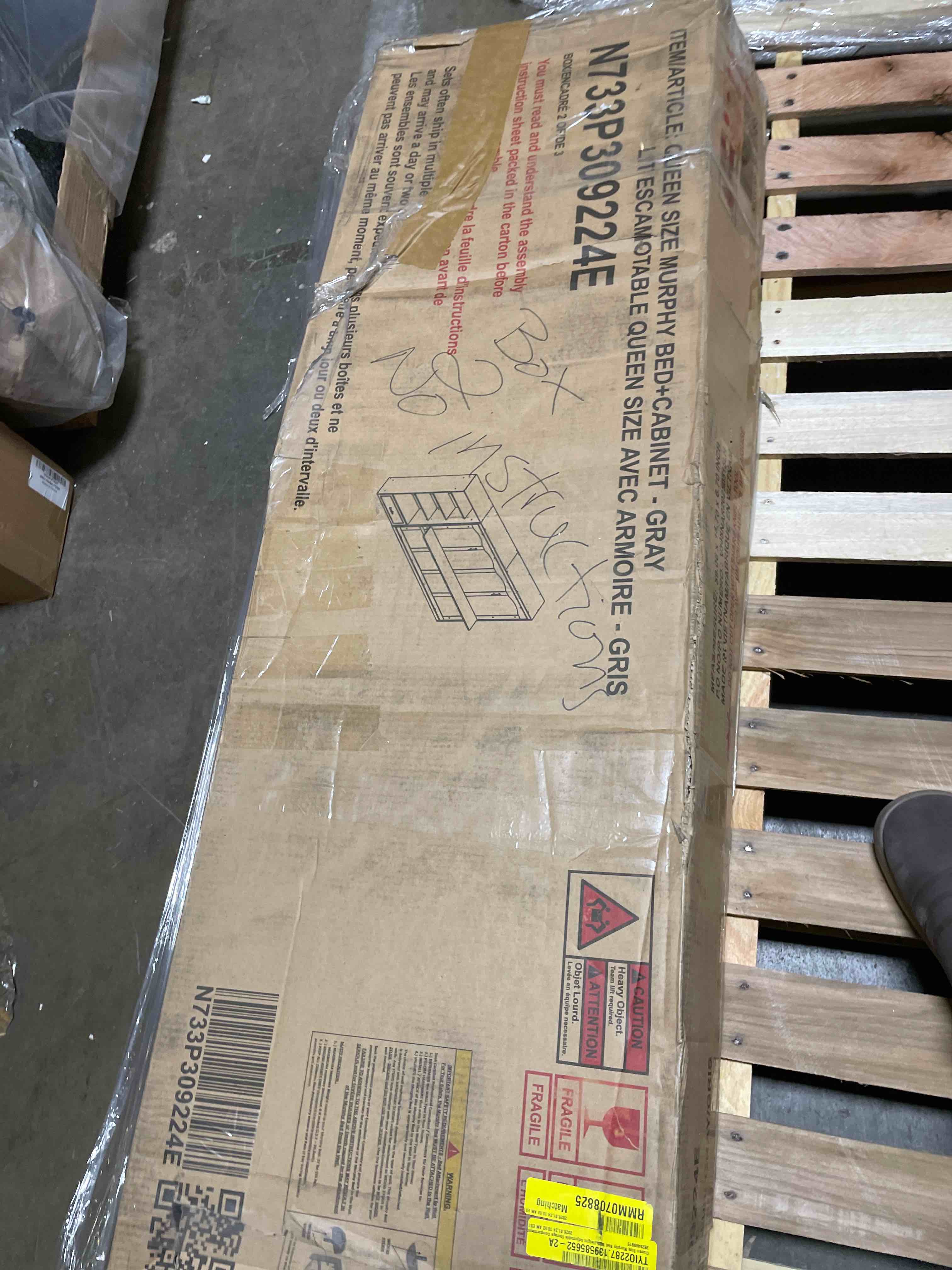 Condition photo showing As Is for (INCOMPLETE BOX2/2) Queen Size Murphy Bed With Height Adjustable Storage Compartment