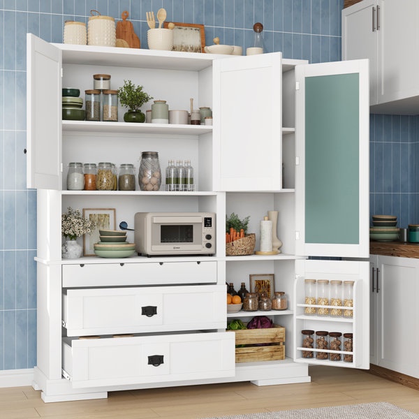 Nelson Large Kitchen Pantry Cabinet with Hutch, Drawers, Adjustable Shelves(Box 2 of 2)