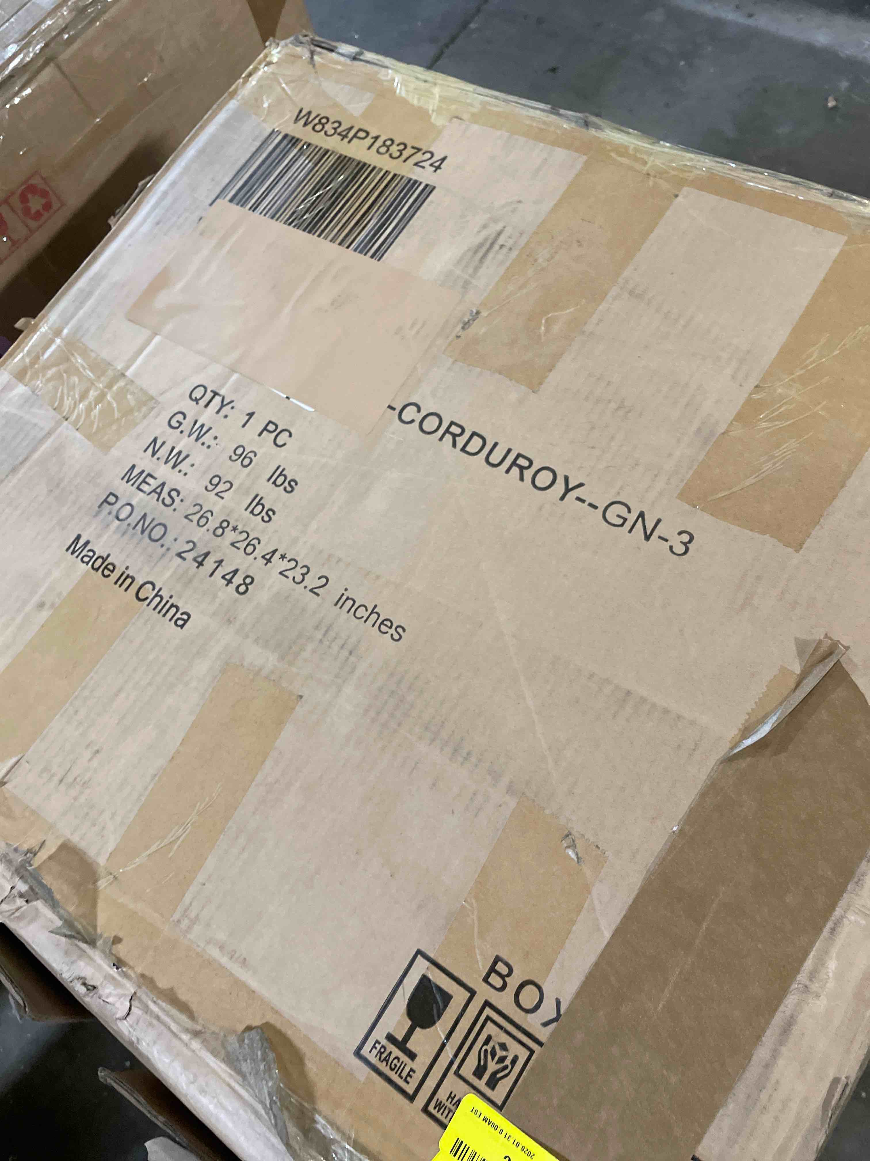 Condition photo showing As Is for (INCOMPLETE BOX 3only)) 113.5" Modular Sectiona Corduroy F