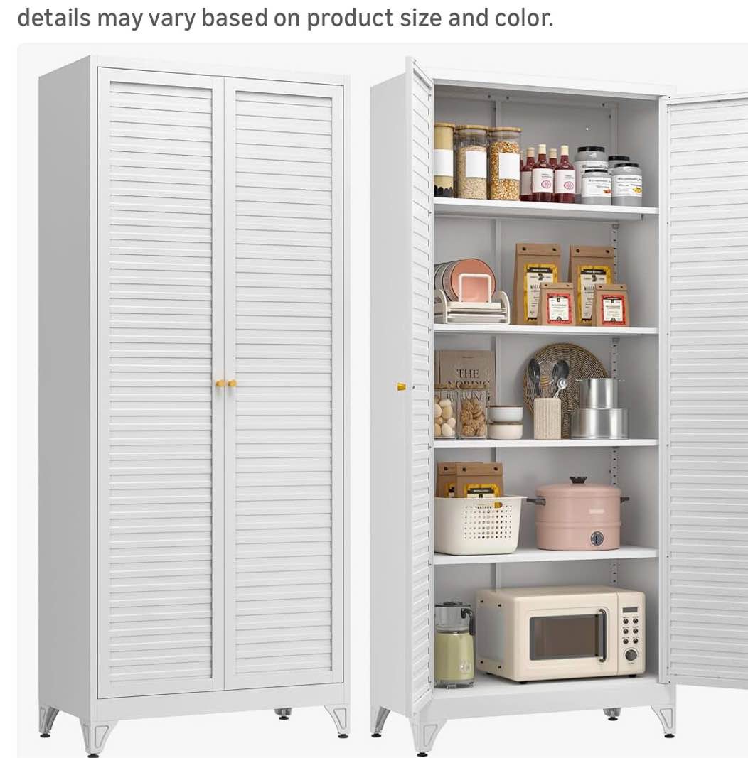 ((INCOMPLETE )Bathroom Floor Cabinet, Modern Bathroom Storage Cabinet with 4 Doors and Adjustable Shelves, Freestanding Cupboard for Living Room, White