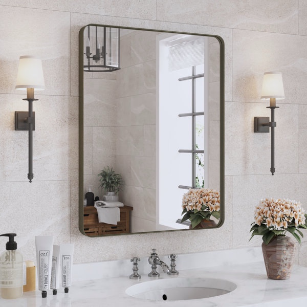 Lesamuel Filleted Corner Wall Mounted Mirror, Bathroom Mirror