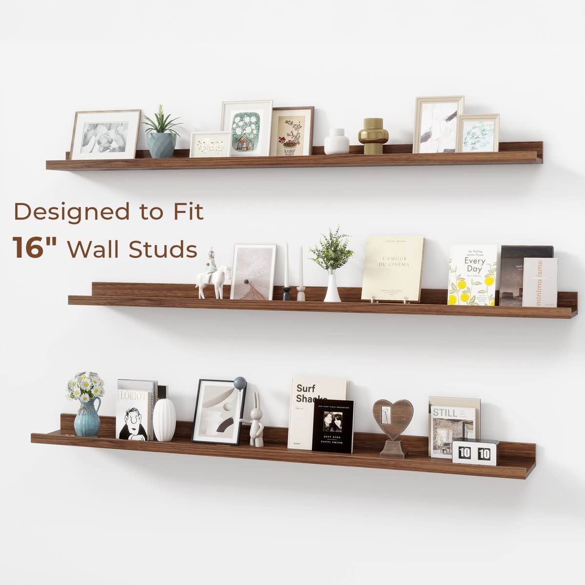 wall-mounted floating shelves for bedroom, living room (set of 3)