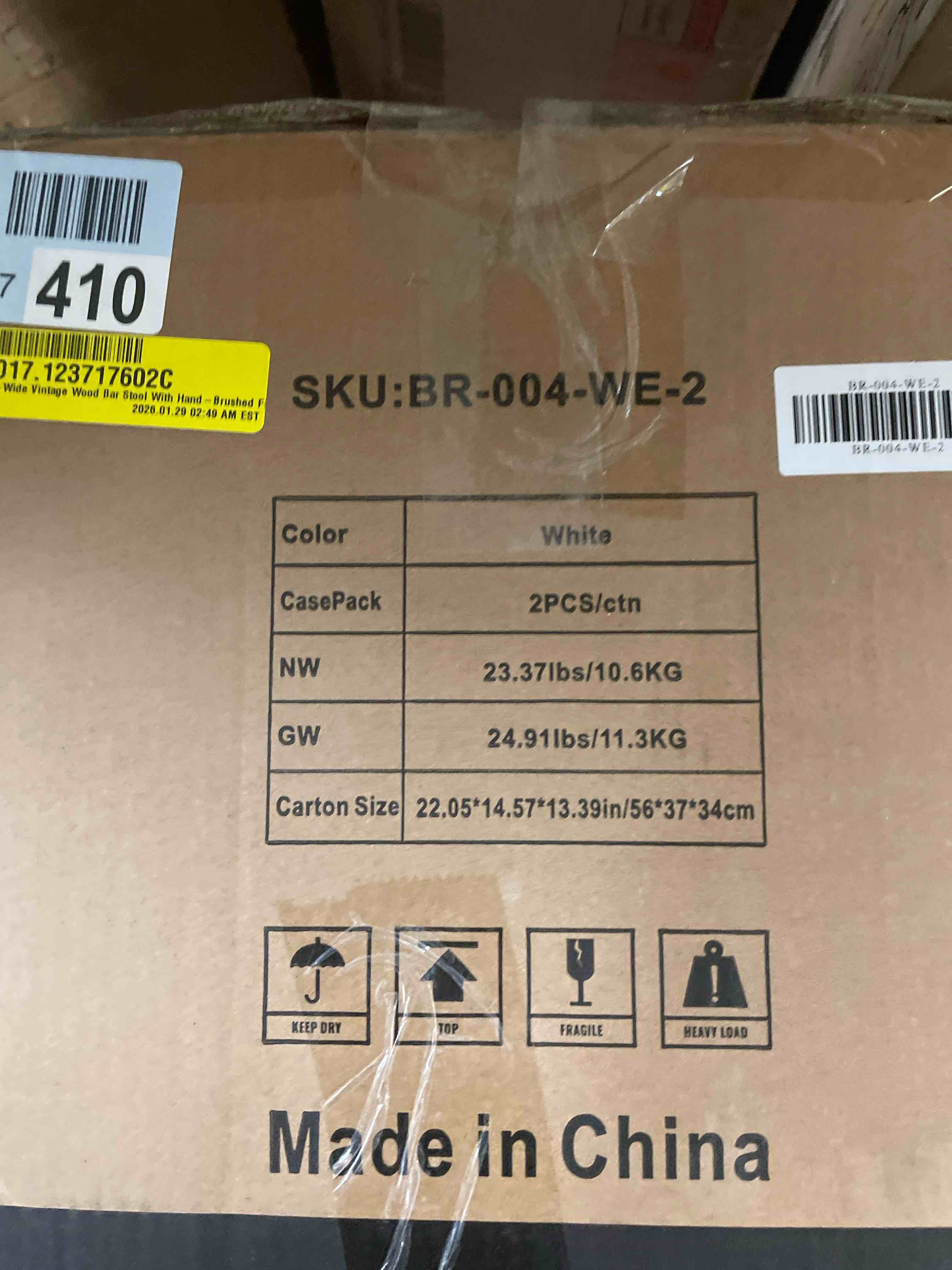 Condition photo showing New/Like New for (TWO PIECES)) 24" Yerly Extra-Wide Vintage Wood Bar Stool With Hand-Brushed F