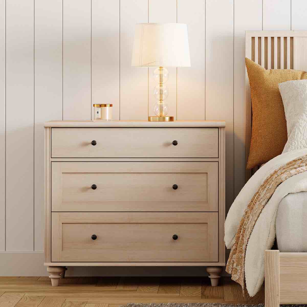 Scarlett Nightstand For Bedroom With 3 Drawers, Mid Century Modern Wooden Closet Storage Organizer