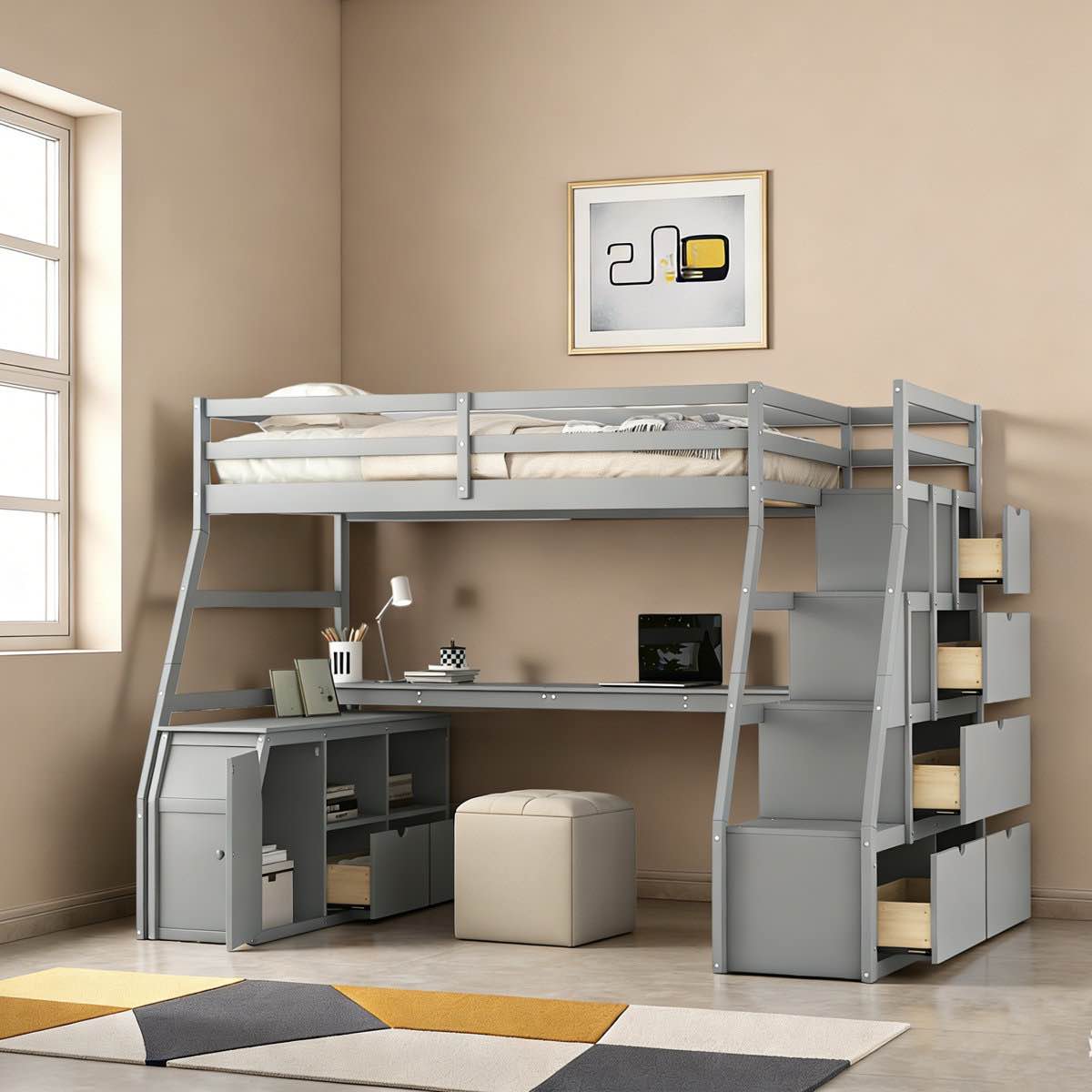 Heiki Storage Loft Bed with Desk and Stairs (BOX 1 OF 3)