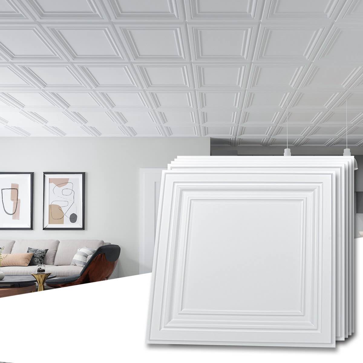 2 ft. x 2 ft. glue-up or drop-in pvc ceiling tile (set of 12)