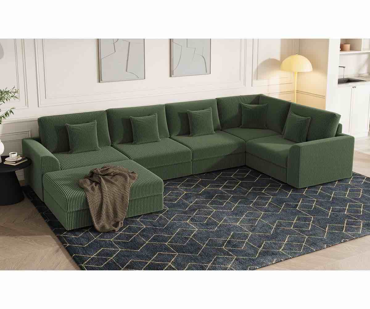 6 - piece slipcovered corduroy sectional sofa sleeper couch(box 2 of 5)