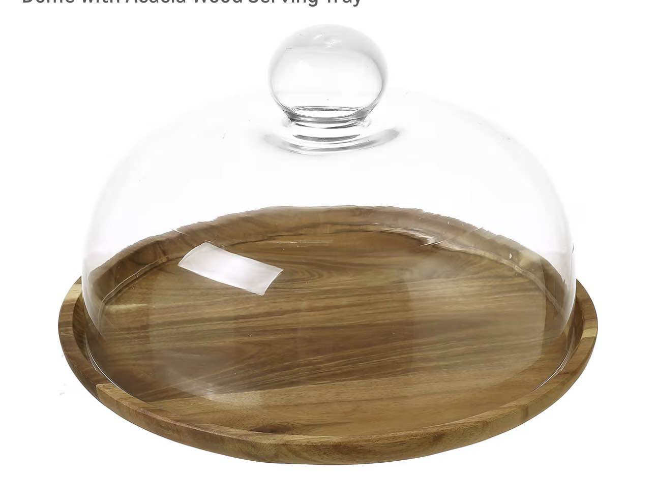 mygift 8 inch clear glass dessert cake plate & cheese cloche dome with acacia wood serving tray