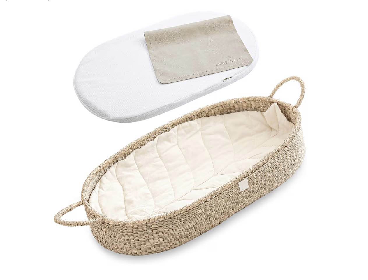 bebe bask premium baby changing basket - artisan-crafted seagrass with extra high sides - changing basket for baby dresser - all accessories included - complete set for nursery (natural)