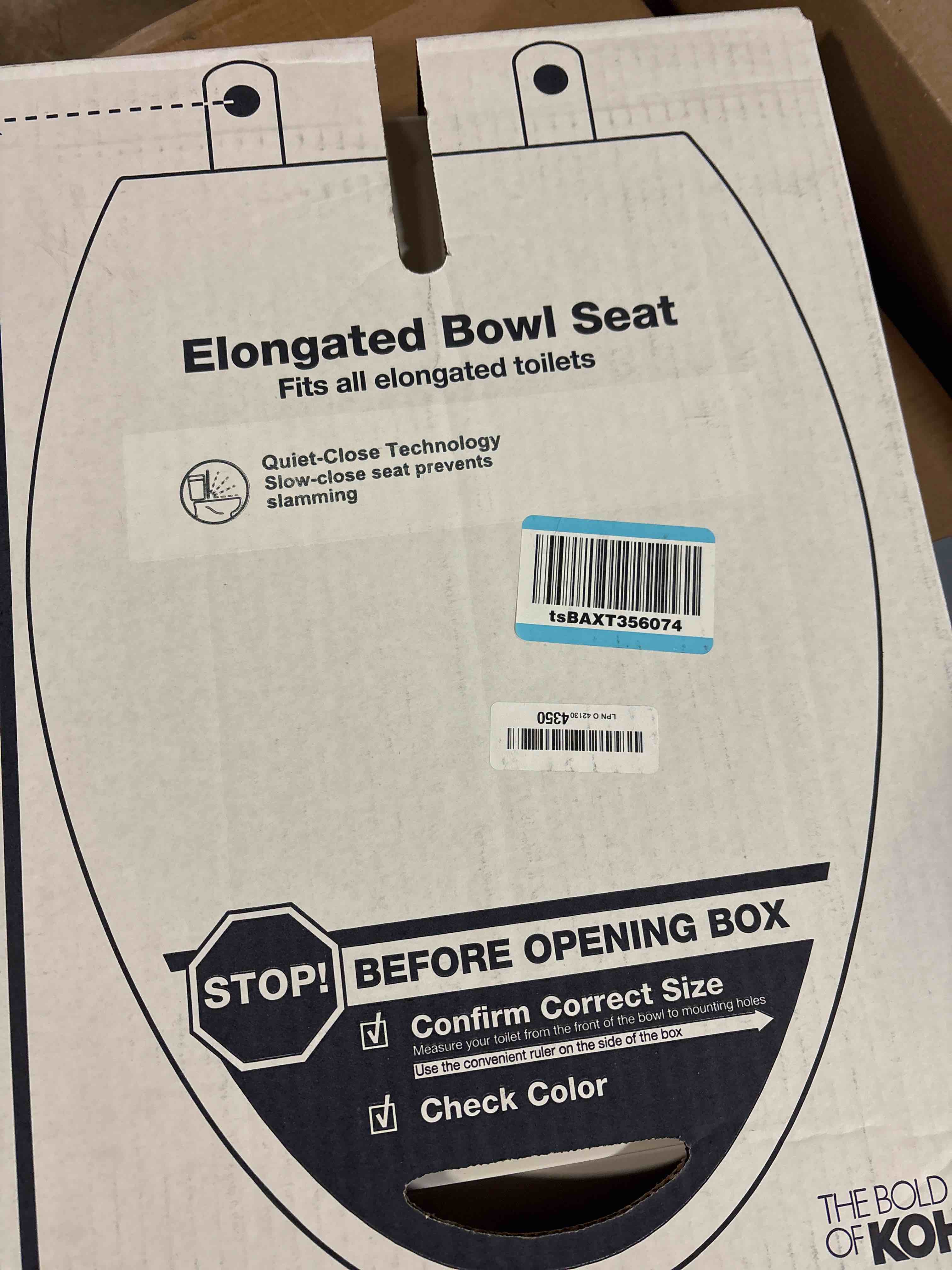 Condition photo showing New/Like New for KOHLER 20110-0 Brevia, Slow Close Toilet Seat, Elongated Toilet Seat, Grip-Tight Bumpers Quick-Attach Hardware, White White Elongated Quiet-Close