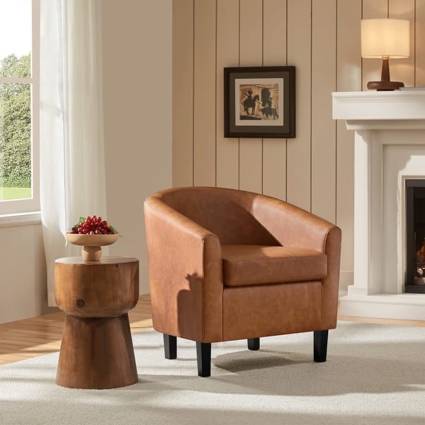 yaheetech faux leather barrel chair arm accent tub chair for living room bedroom - brown