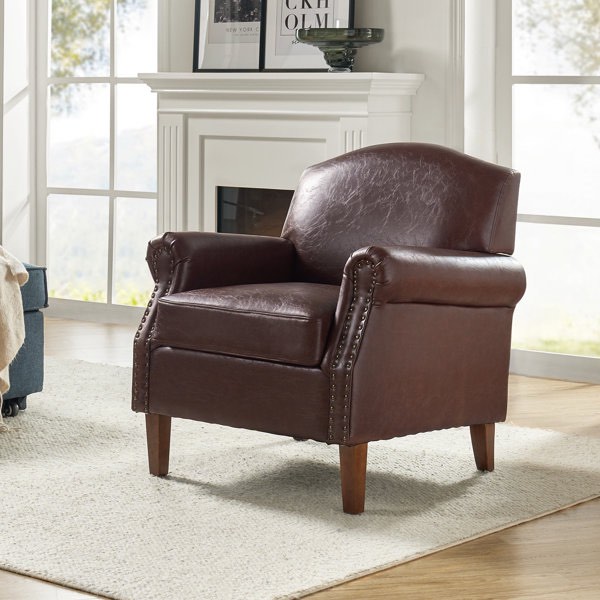 mooresville 31" w faux leather armchair with solid wood legs