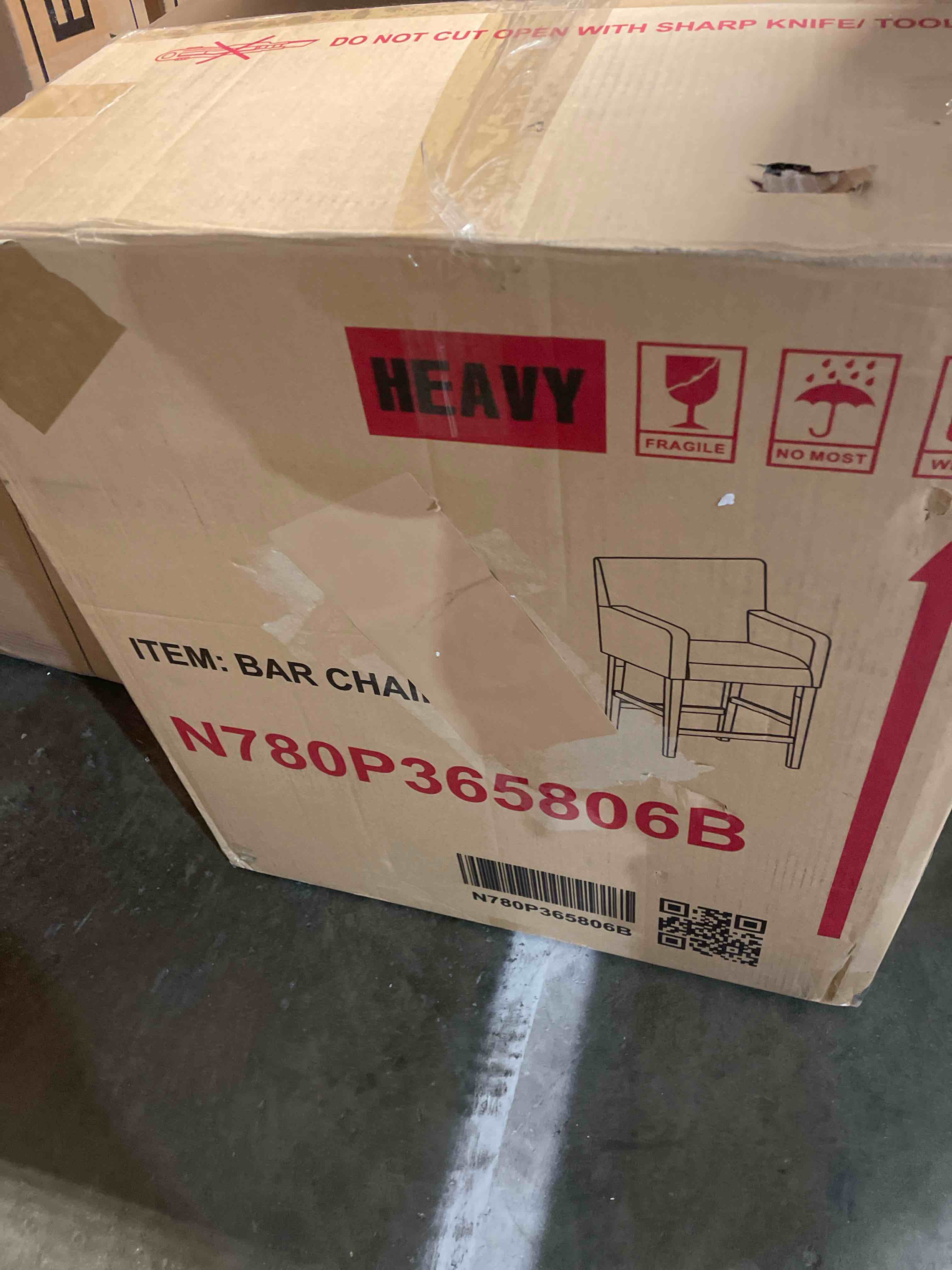 Condition photo showing As Is for Merax 26" Fabric Upholstered Wood Counter Stools with Backrest and Armrests,Set of 2,Classic Barstools (only 1 chair)