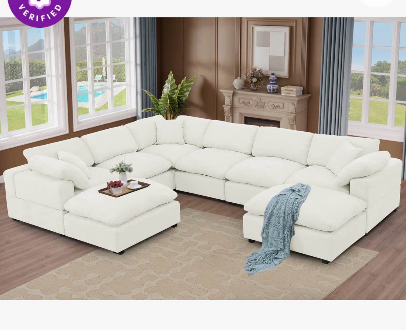 Worthland 143.2" Wide Chenille Reversible Corner Sectional Sofa Couch(8- Piece)