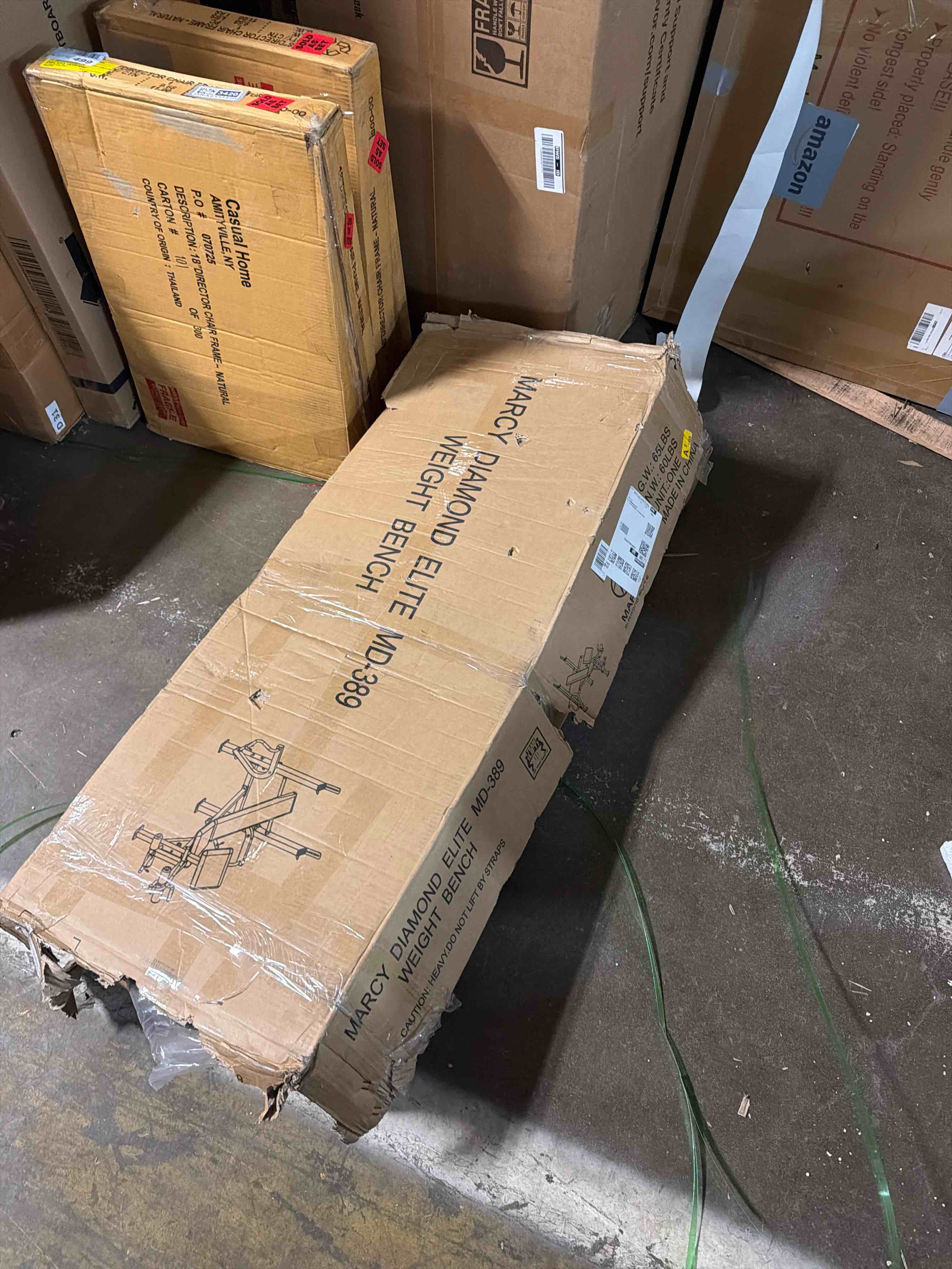 Condition photo showing As Is for Marcy Olympic Workout Bench for Home Gym Strength Training Equipment with Preacher Curl Pad and Weight Rack Storage, White/Black Standard