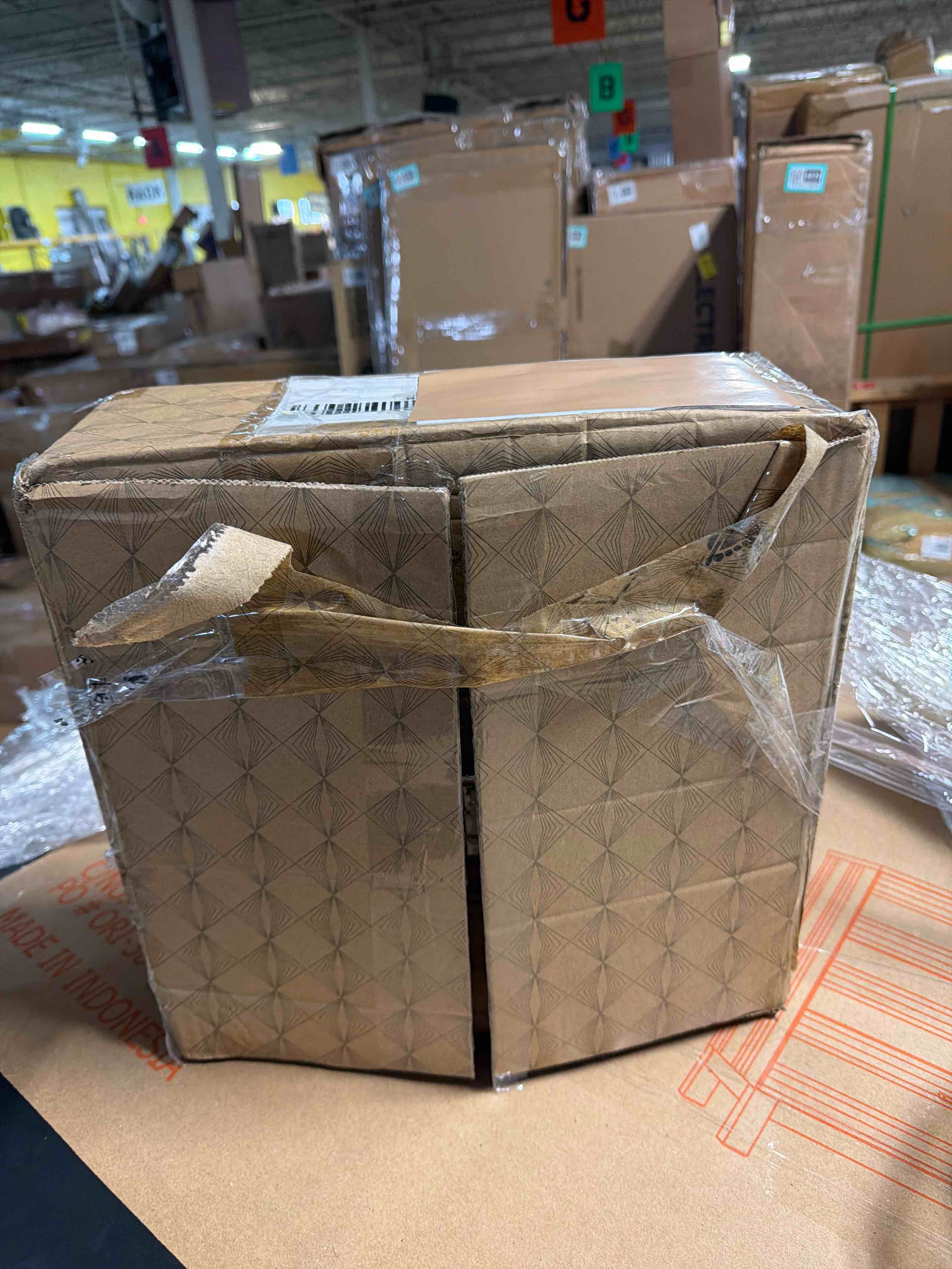 Condition photo showing New/Like New for 1-Light Hanging Chandelier with 3-Tier Rattan Woven Shade