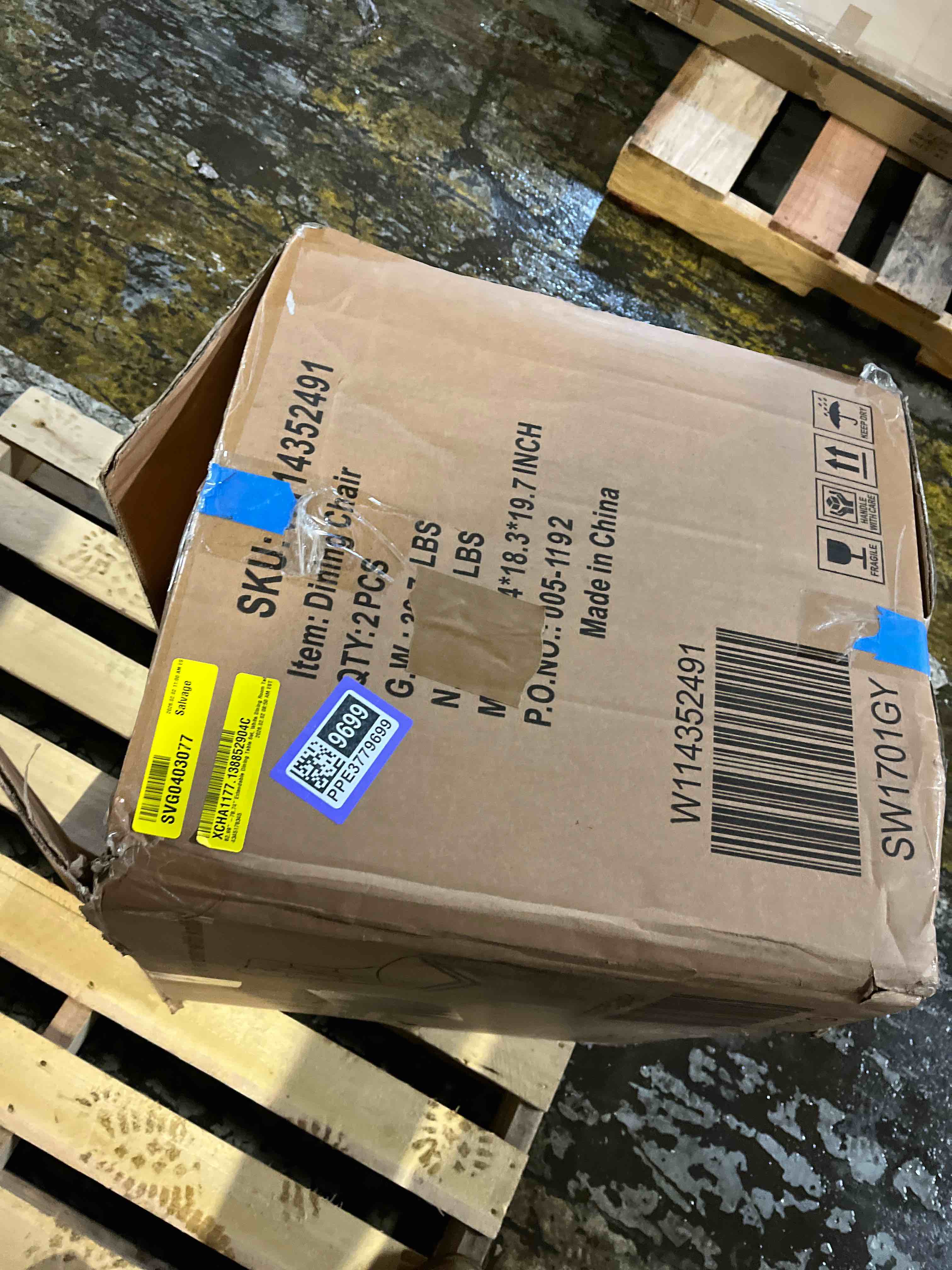 Condition photo showing As Is for Dining room chairs (No Legs for chairs)