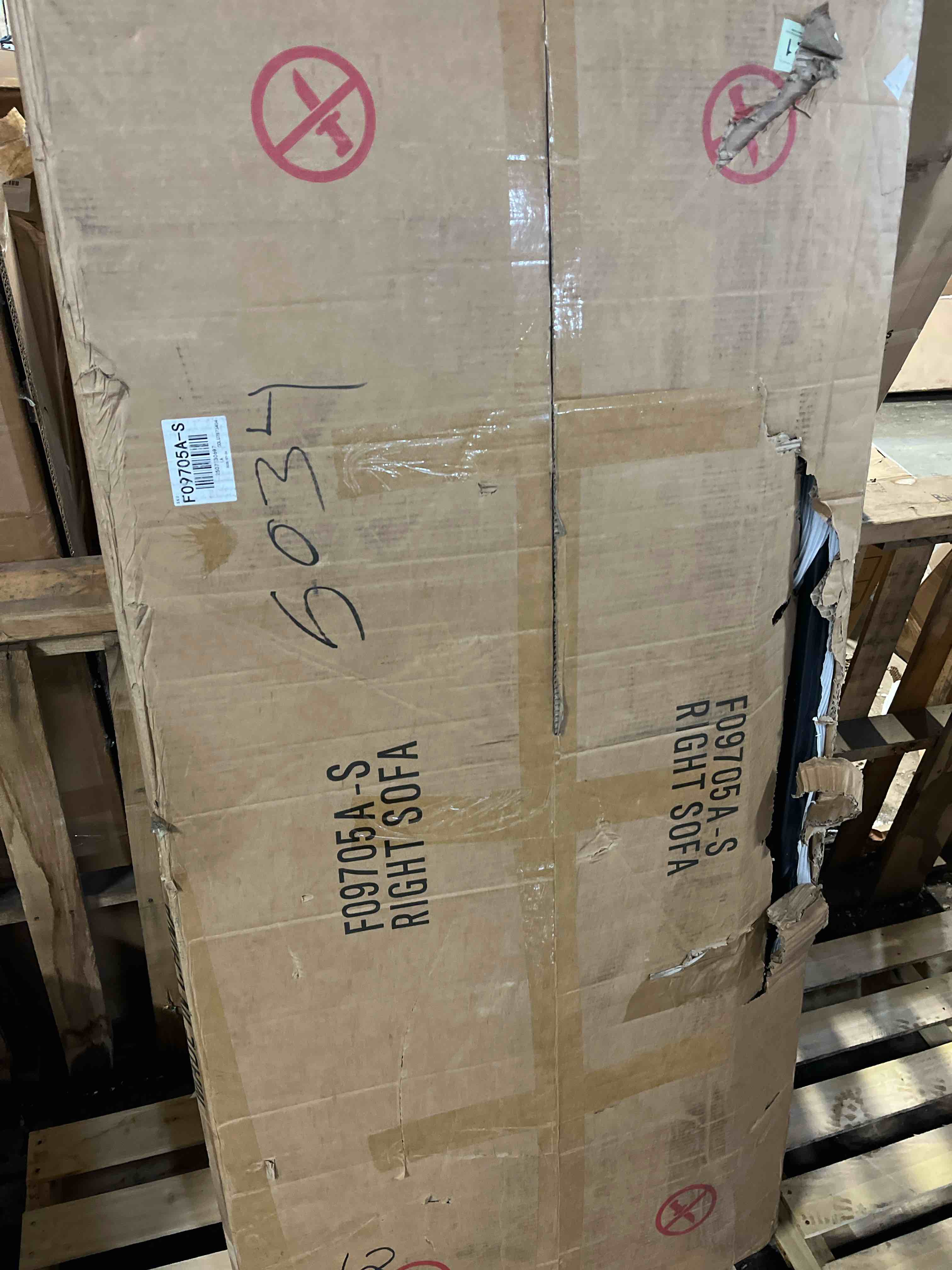 Condition photo showing As Is for Dark Grey Flannel 3-Piece Sofa Set for Living Room, Ergonomic Design, Comfortable Seating, Durable Wood Frame, Storage Ottoman, Modern Couch Set(Dark Grey,A)(RIGHT SOFA ONLY)