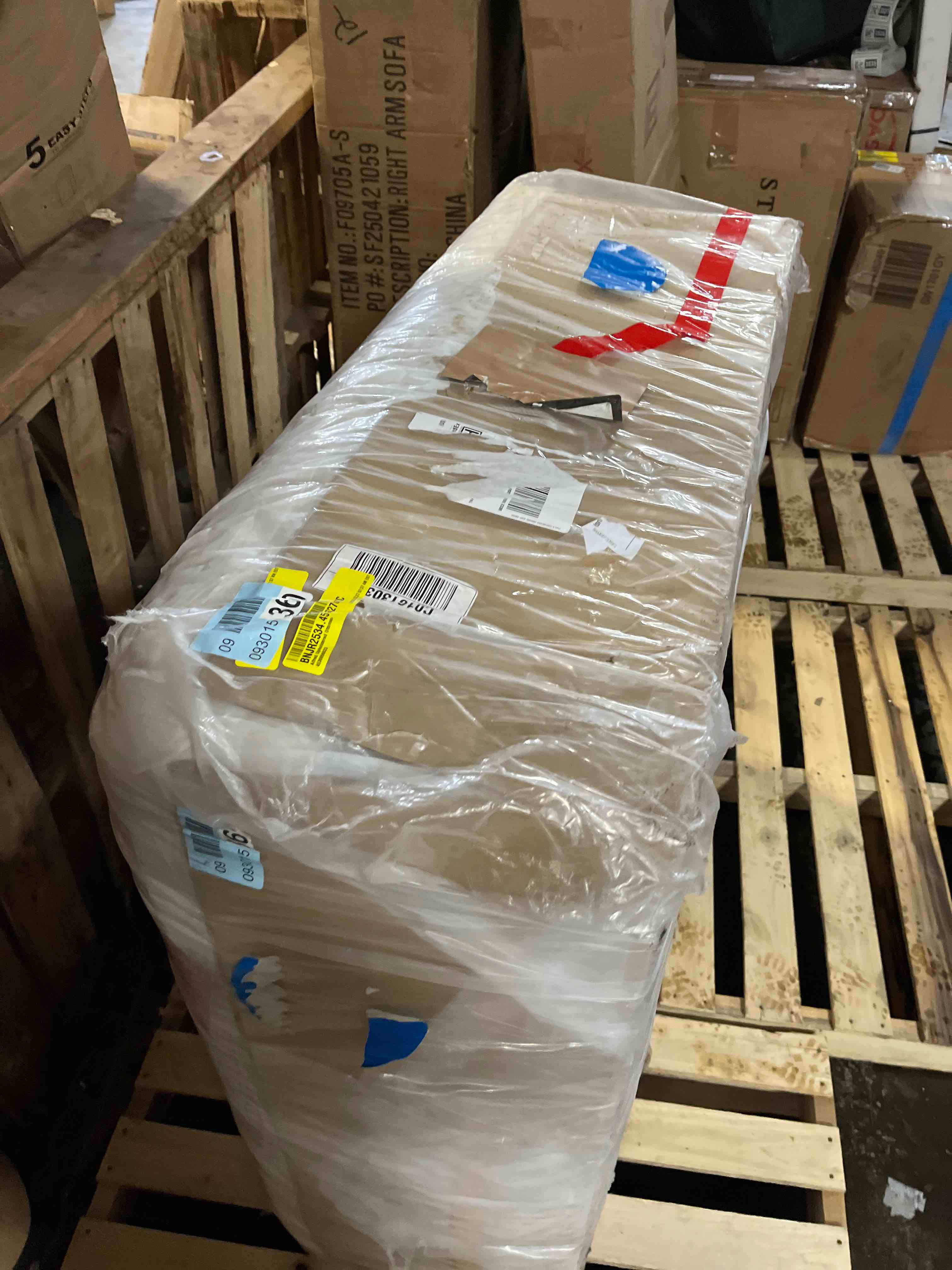 Condition photo showing New/Like New for upholstered ottoman 