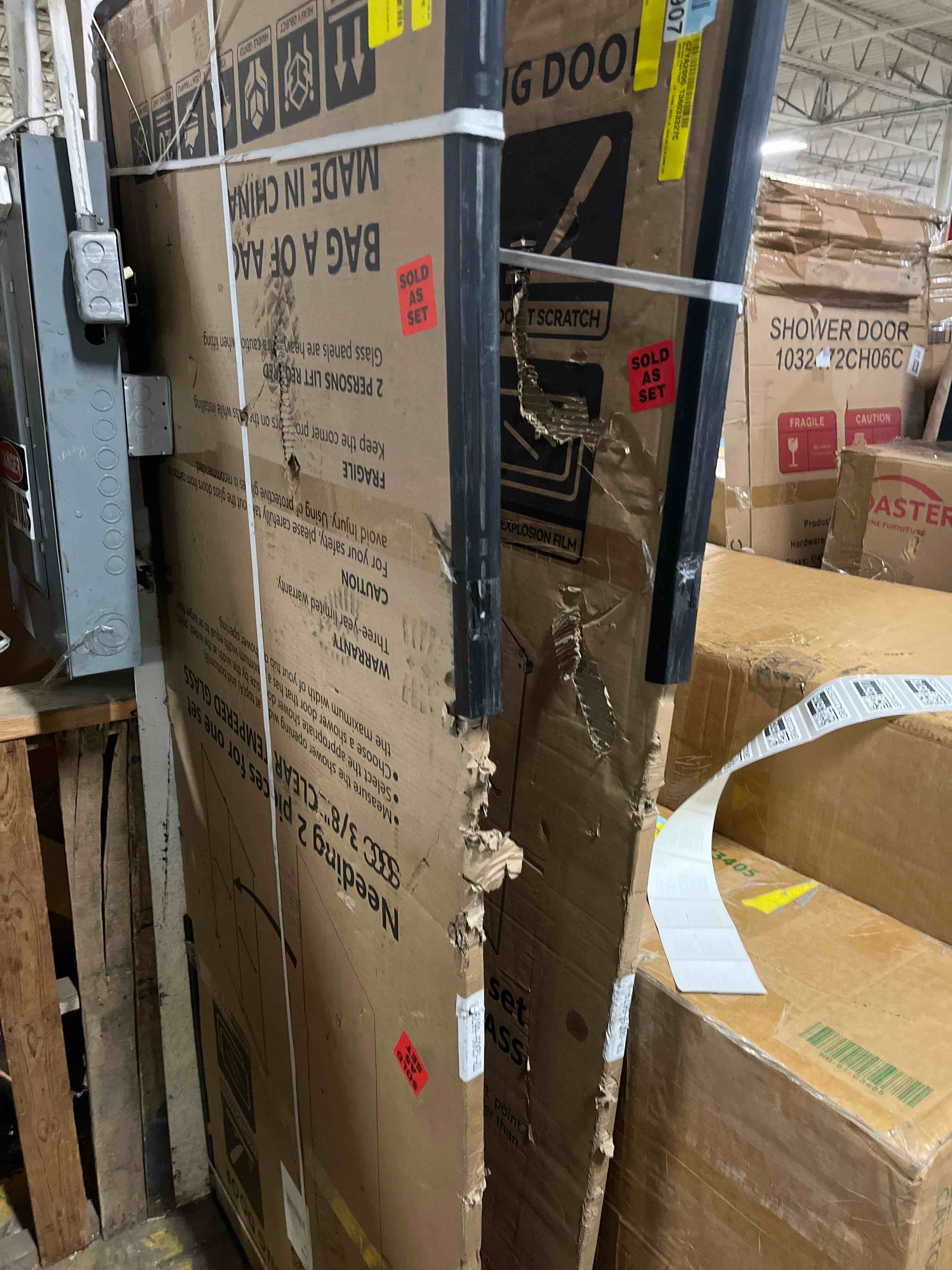 Condition photo showing New/Like New for Shower Door Double Sliding Glass Shower Door 56-60 in W. x 72 in. H, 1/4 inch Clear SGCC Tempered Glass Sliding Doors, Bathroom Shower Glass Doors with Explosion-Proof Film, Matte Black