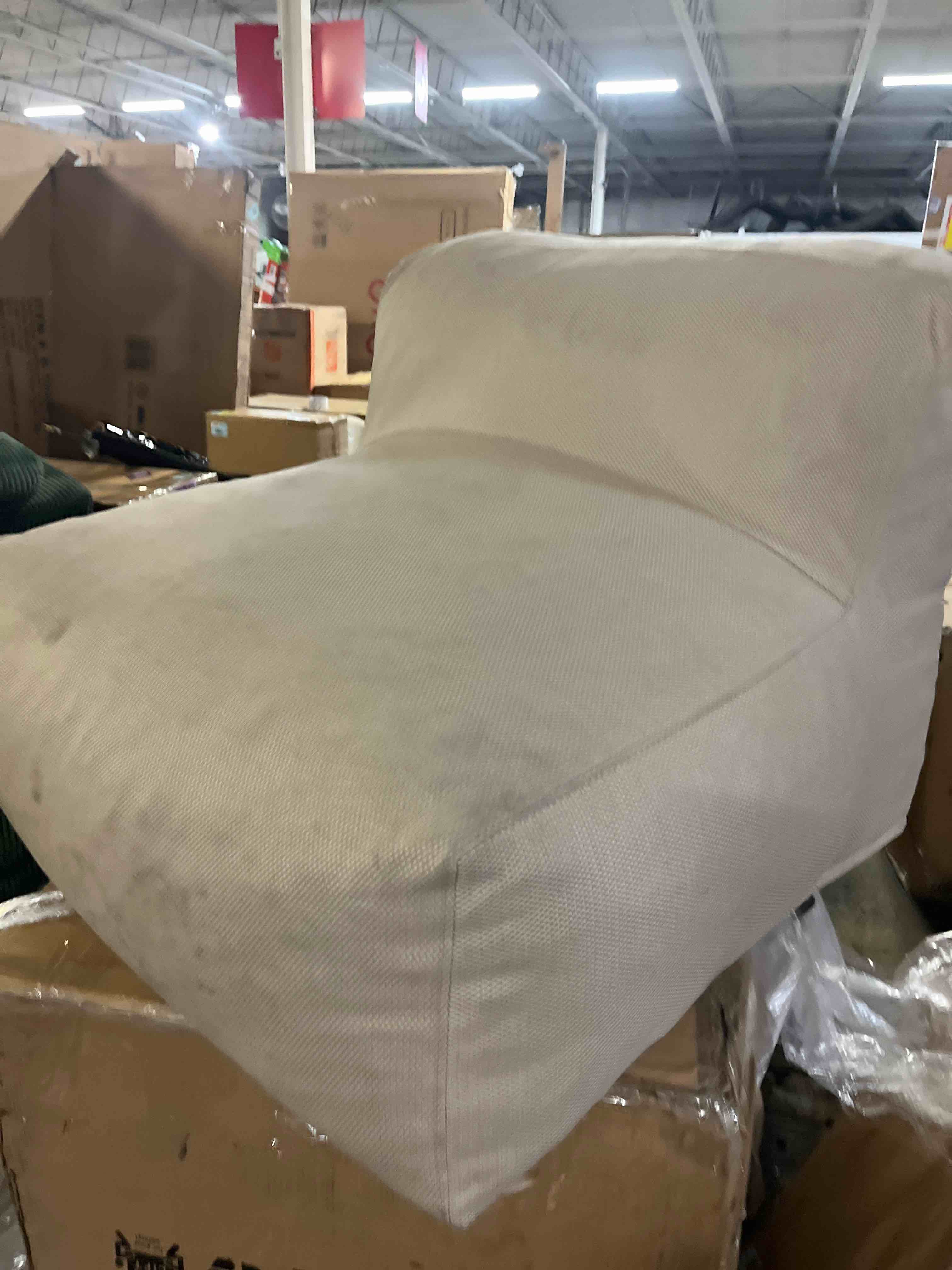 Condition photo showing As Is for Dineli Modern ANNY-H Middle Chair Armless Chair Outdoor Furniture Comfy Patio Couch Sofa Outdoor Bean Bag Chair Creating a Unique Garden Modular Contemporary Sofa, Lazy Sofa for Outside (Light Beige)