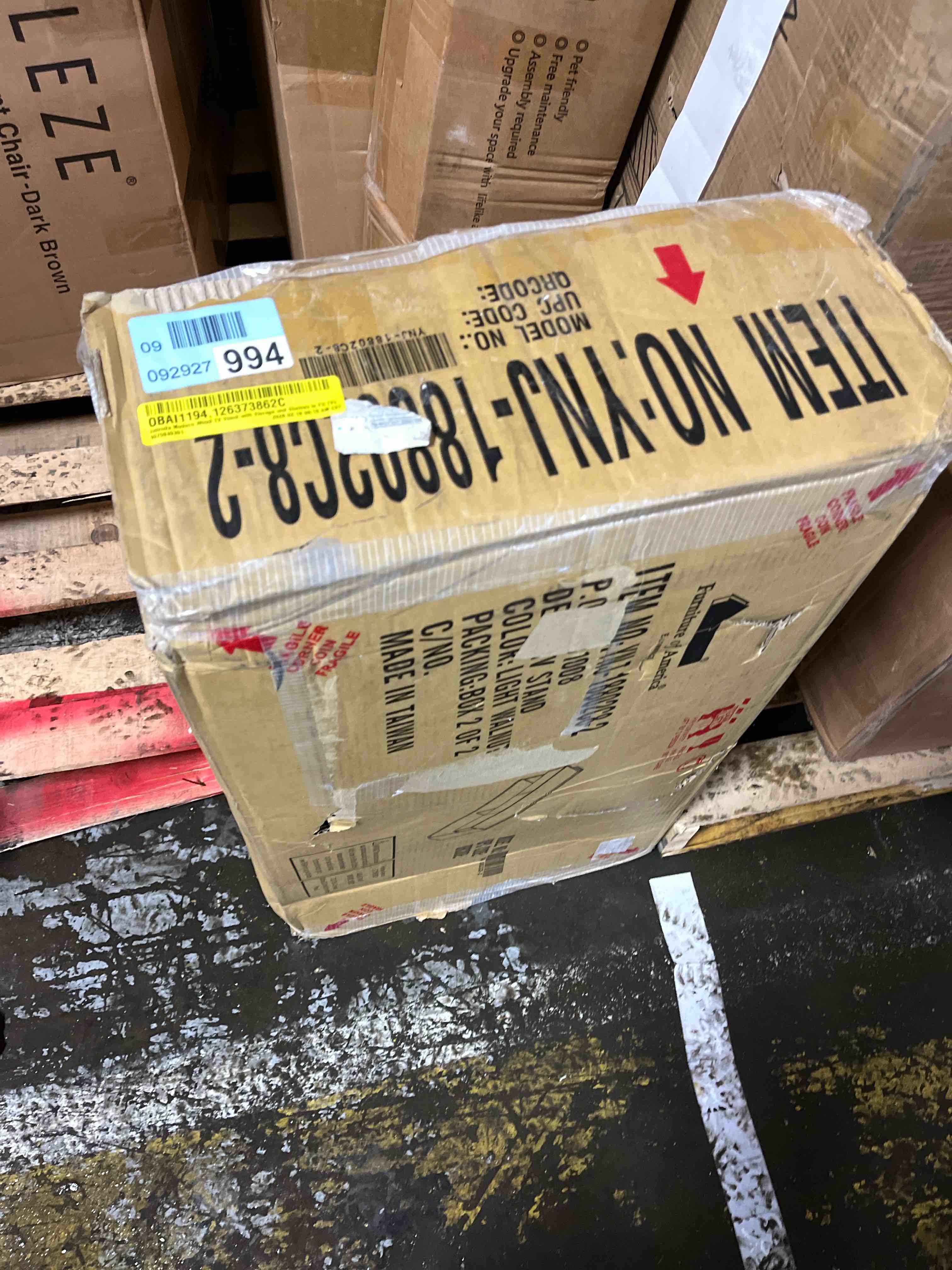 Condition photo showing As Is for Jalonda Modern Wood TV Stand with Storage and Shelves to Fit TVs(Box 2 of 2 Only)