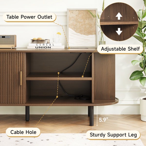 Jalonda Modern Wood TV Stand with Storage and Shelves to Fit TVs(Box 2 of 2 Only)