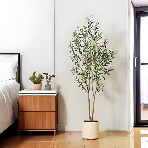 Adcock 7ft Faux Olive Tree in Pot, Artificial Olive Plants for Home & Of