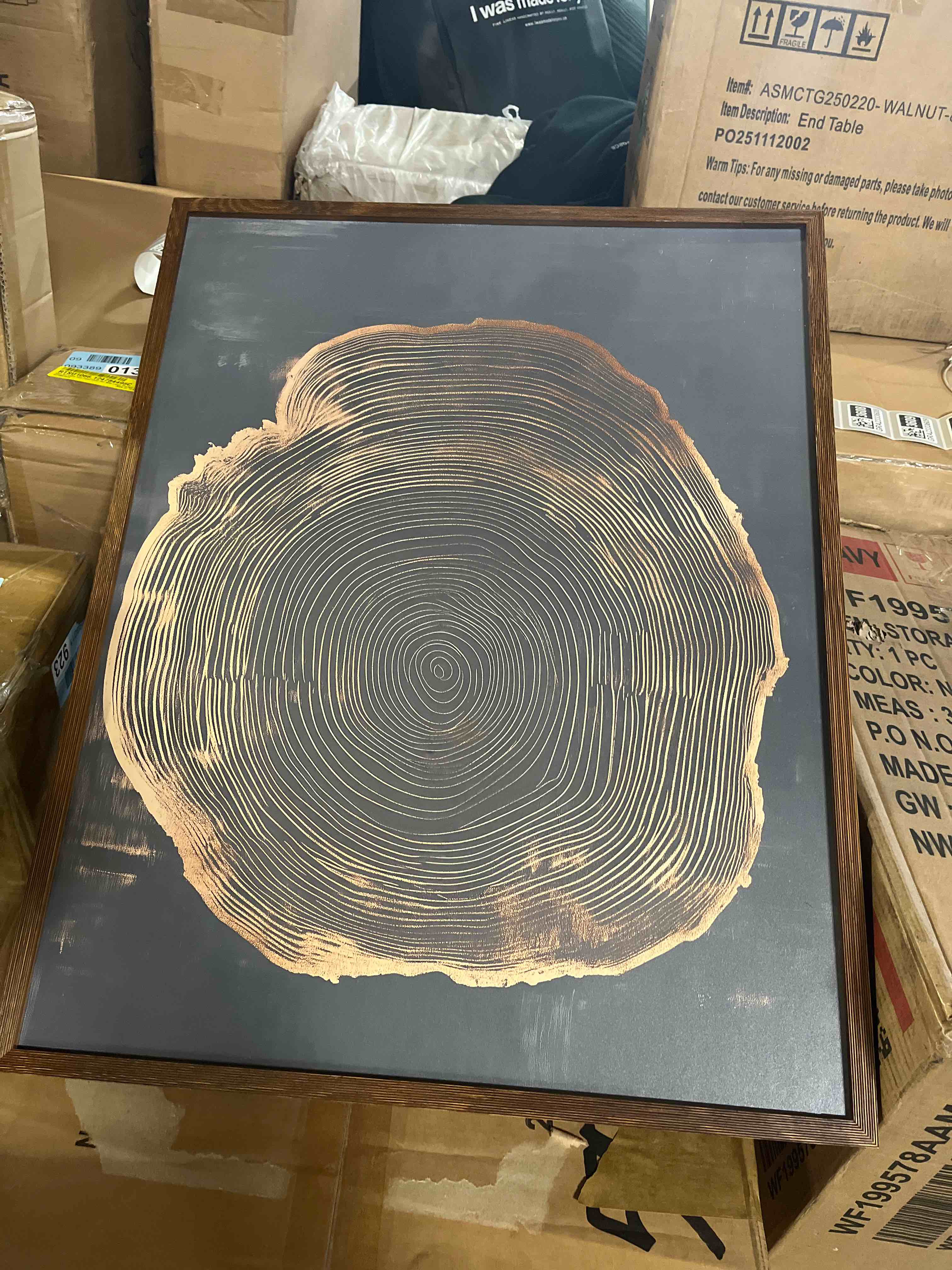 Condition photo showing New/Like New for IDEA4WALL Framed Canvas Print Wall Art Brown Gray Country Wood Forest Tree Ring Nature Wilderness Illustrations Modern Art Abstract for Living Room, Bedroom, Office - 16"x24" Natural