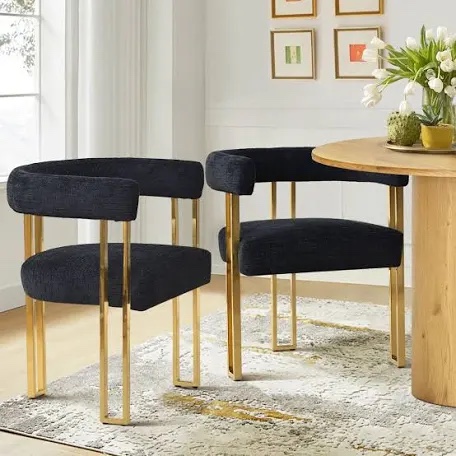 Rienna 17" Seat Height Chenille Upholstered Gold Kitchen Dining chair set of 2