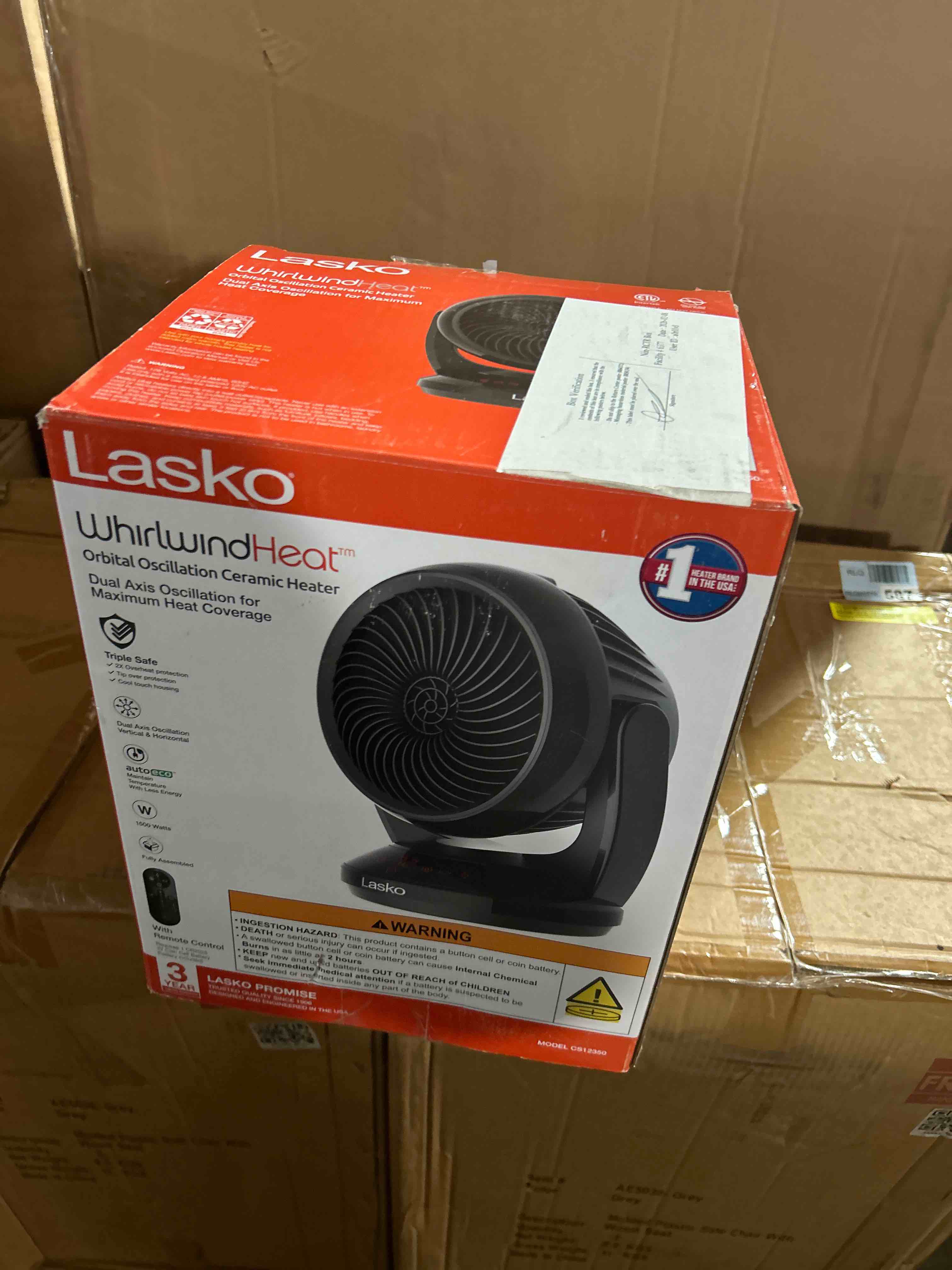 Condition photo showing New/Like New for Lasko Whirlwind EcoQuiet Orbital Motion Air Circulator with DC Motor, 12 Speeds, Timer, Dark Mode, Remote Control for Small and Medium Sized Rooms, Black, A12668
